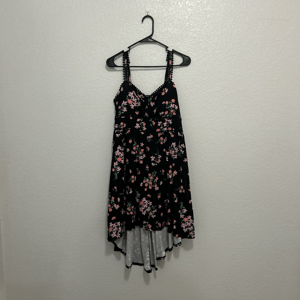 Elegant Black Floral Dress with Pink Details